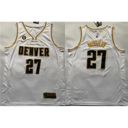 Men's Denver Nuggets #27 Jamal Murray White With NO.6 Patch Stitched Jersey
