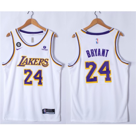 Men's Los Angeles Lakers #24 Kobe Bryant White With NO.6 Patch Stitched Basketball Jersey
