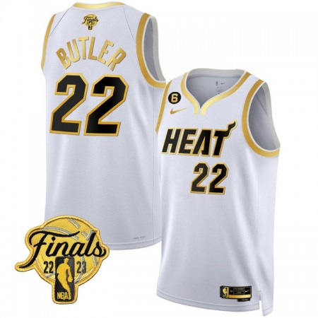 Men's Miami Heat #22 Jimmy Butler White Gold Edition 2023 Finals Collection With NO.6 Patch Stitched Basketball Jersey