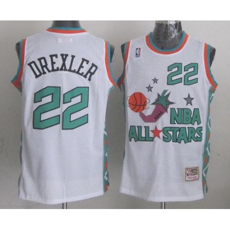Mitchell And Ness Rockets #22 Clyde Drexler White 1996 All star Stitched NBA Jersey