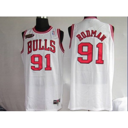 Bulls #91 Dennis Rodman Stitched White Champion Patch NBA Jersey