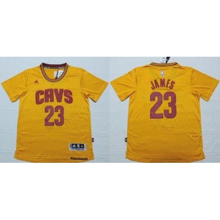 Cavaliers #23 LeBron James Yellow Short Sleeve Stitched NBA Jersey
