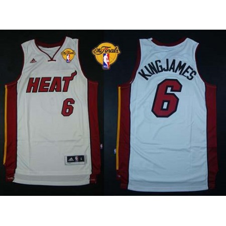 Heat #6 LeBron James White Nickname King James Finals Patch Stitched NBA Jersey