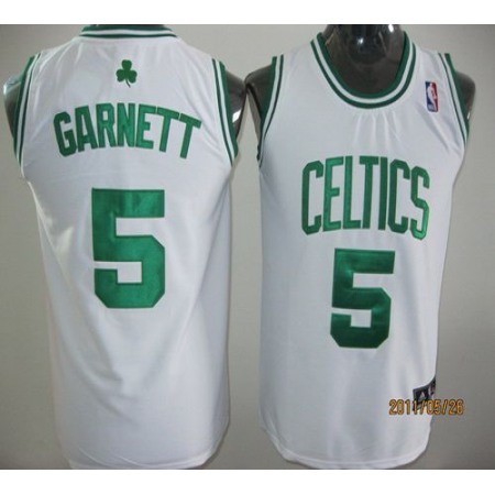 Men's Boston Celtics #5 Kevin Garnett White Stitched Basketball Jersey