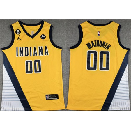 Men's Indiana Pacers #00 Bennedict Mathurin Yellow With NO.6 Patch Stitched Basketball Jersey