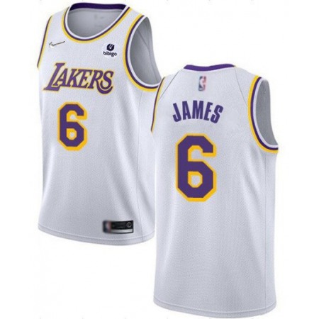 Men's Los Angeles Lakers #6 LeBron James White 75th Anniversary Stitched Basketball Jersey