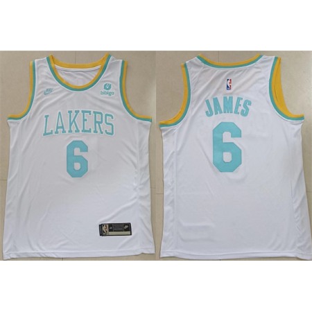 Men's Los Angeles Lakers #6 LeBron James White Stitched Basketball Jersey