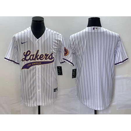 Men's Los Angeles Lakers Blank White Cool Base With Patch Stitched Baseball Jersey