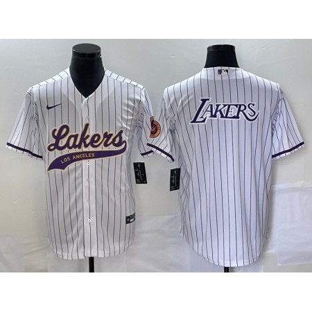 Men's Los Angeles Lakers White Team Big Logo Cool Base With Patch Stitched Baseball Jersey