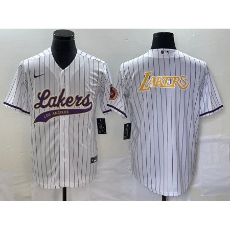 Men's Los Angeles Lakers White Team Big Logo Cool Base With Patch Stitched Baseball Jersey