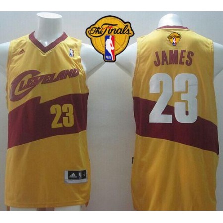 New Revolution 30 Cavaliers #23 LeBron James Yellow The Finals Patch Stitched NBA Jersey