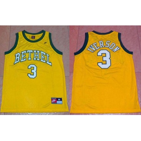 76ers #3 Allen Iverson Yellow Bethel High School Stitched NBA Jersey