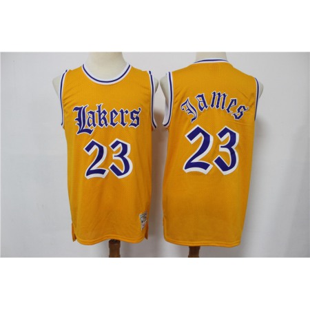 Men's Los Angeles Lakers #23 LeBron James Old English Faded Stitched Jersey