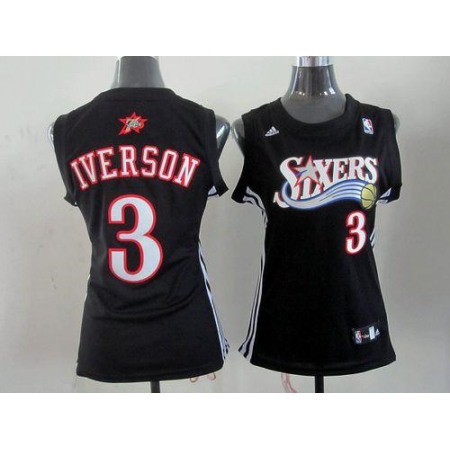 76ers #3 Allen Iverson Black Women's Alternate Stitched NBA Jersey