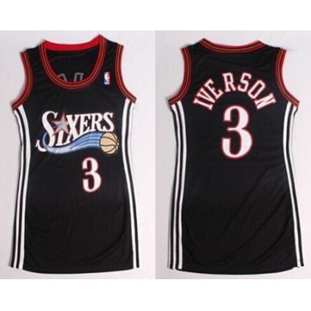 76ers #3 Allen Iverson Black Women's Dress Stitched NBA Jersey