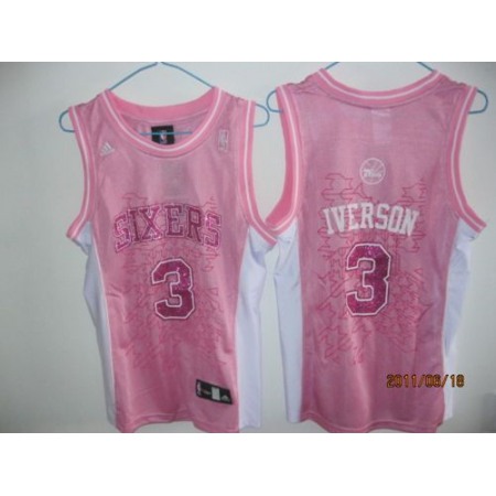 76ers #3 Allen Iverson Pink Women Fashion Stitched NBA Jersey