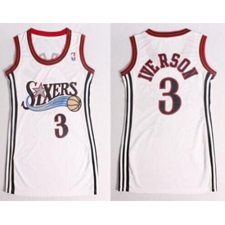 76ers #3 Allen Iverson White Women's Dress Stitched NBA Jersey