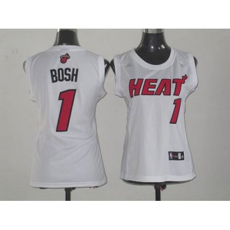 Heat #1 Chris Bosh White Women Fashion Stitched NBA Jersey