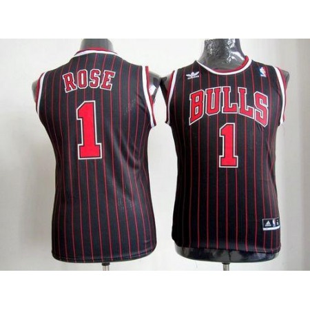 Bulls #1 Derrick Rose Black(Red Strip) Stitched Youth NBA Jersey