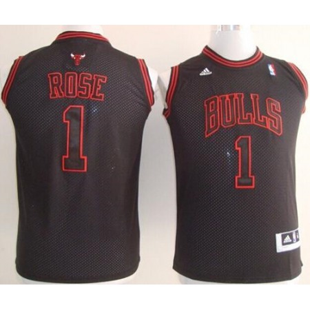 Bulls #1 Derrick Rose Black With Red No. Stitched Youth NBA Jersey