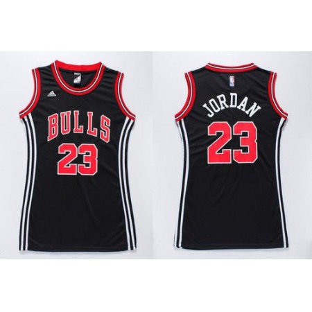 Bulls #23 Michael Jordan Black Women's Dress Stitched NBA Jersey