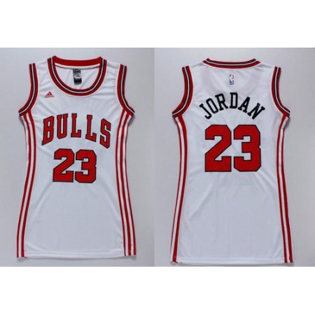 Bulls #23 Michael Jordan White Women's Dress Stitched NBA Jersey