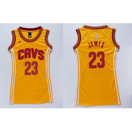 Cavaliers #23 LeBron James Gold Women's Dress Stitched NBA Jersey