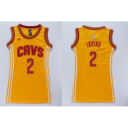 Cavaliers #2 Kyrie Irving Gold Women's Dress Stitched NBA Jersey