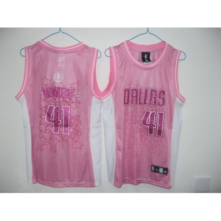 Mavericks #41 Dirk Nowitzki Pink Women Fashion Stitched NBA Jersey