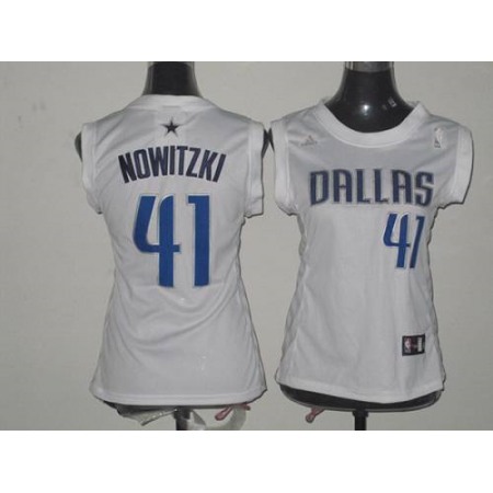 Mavericks #41 Dirk Nowitzki White Women Fashion Stitched NBA Jersey