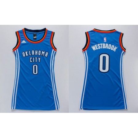 Thunder #0 Russell Westbrook Blue Women's Dress Stitched NBA Jersey