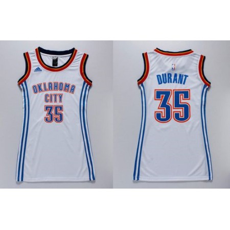Thunder #35 Kevin Durant White Women's Dress Stitched NBA Jersey