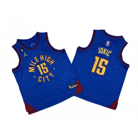 Youth Denver Nuggets #15 Nikola Jokic Blue With NO.6 Patch Stitched Basketball Jersey