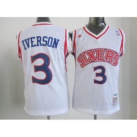 76ers #3 Allen Iverson White Throwback Stitched Youth NBA Jersey