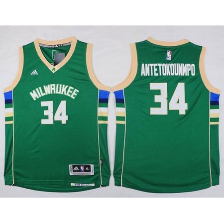 Bucks #34 Giannis Antetokounmpo Green Stitched Youth NBA Jersey