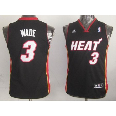 Heat #3 Dwyane Wade Black Stitched Youth NBA Jersey