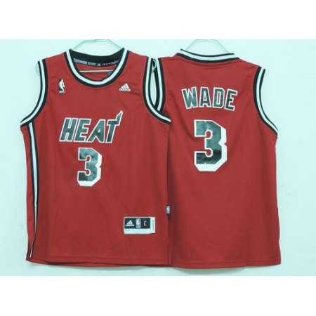 Heat #3 Dwyane Wade Red Hardwood Classics Nights Stitched Youth NBA Jersey