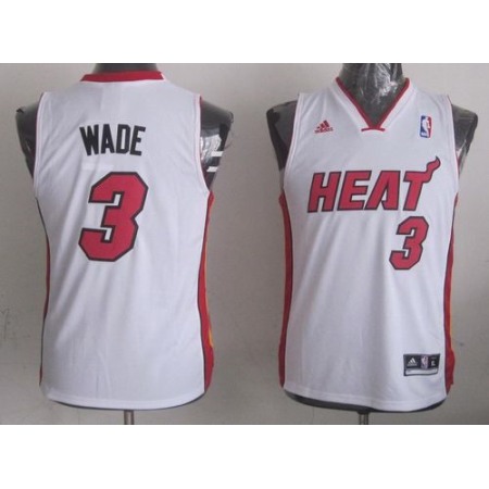 Heat #3 Dwyane Wade White Stitched Youth NBA Jersey
