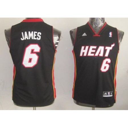 Heat #6 LeBron James Black Stitched Youth NBA Jersey