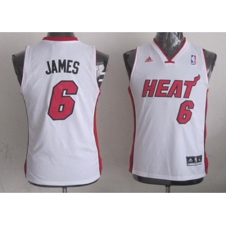 Heat #6 LeBron James White Stitched Youth NBA Jersey