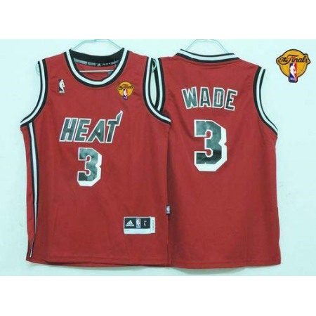 Heat Finals Patch #3 Dwyane Wade Red Hardwood Classics Nights Stitched Youth NBA Jersey