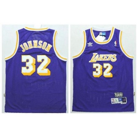 Lakers #32 Magic Johnson Purple Throwback Stitched Youth NBA Jersey