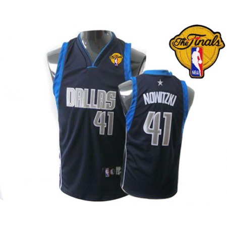 Mavericks 2011 Finals Patch #41 Dirk Nowitzki Dark Blue Stitched Youth NBA Jersey