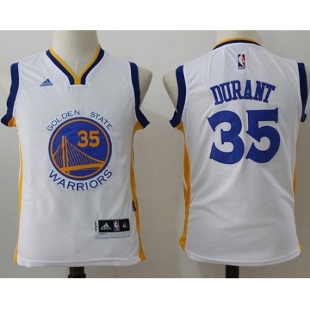Warriors #35 Kevin Durant White Stitched Youth NBA Jersey