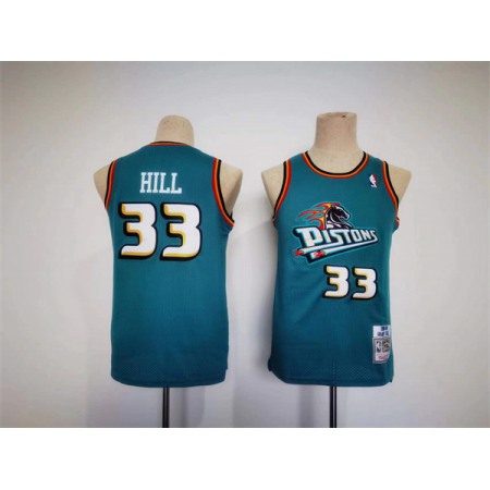 Youth Detroit Pistons #33 Grant Hill Teal Throwback Stitched Basketball Jersey