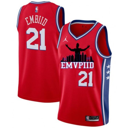 Youth Philadelphia 76ers #21 Joel Embiid Red Stitched Jersey