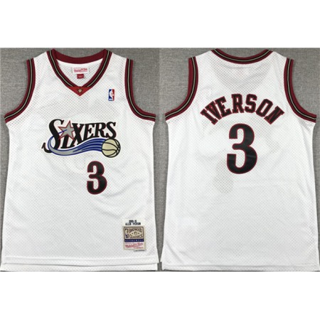 Youth Philadelphia 76ers #3 Allen Iverson White Stitched Jersey