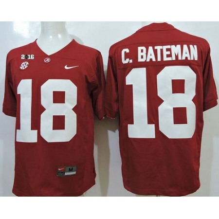 Crimson Tide #18 Cooper Bateman Red SEC & 2016 College Football Playoff National Championship Patch Stitched NCAA Jersey