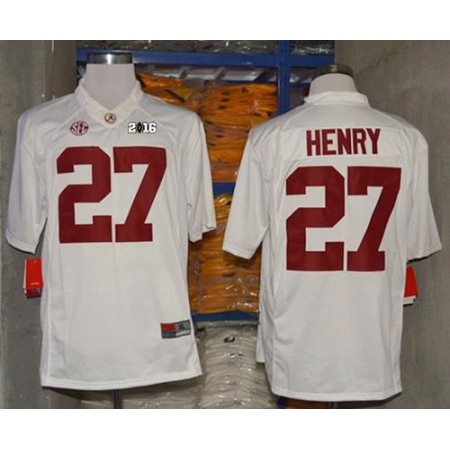 Crimson Tide #27 Derrick Henry White Limited 2016 College Football Playoff National Championship Patch Stitched NCAA Jersey