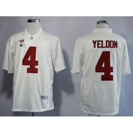 Crimson Tide #4 T.J Yeldon White Limited 2016 College Football Playoff National Championship Patch Stitched NCAA Jersey
